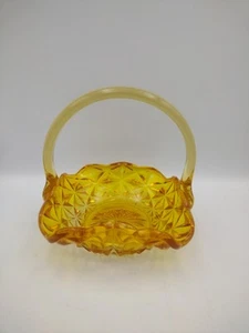 Vintage Indiana Glass Monticello Yellow Basket With Handle 7” Tall Fast Shipping - Picture 1 of 3
