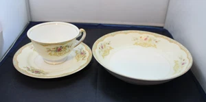 Vintage Kikusui Flowered Teacup Saucer Rice Bowl Japan 3 Pieces Gold China - Picture 1 of 7