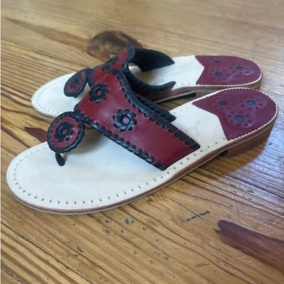 Jack Rogers Navajo Sandalias Tacón Tanga Cuero Rojo Negro TALLA 7 Foto 1 de 4