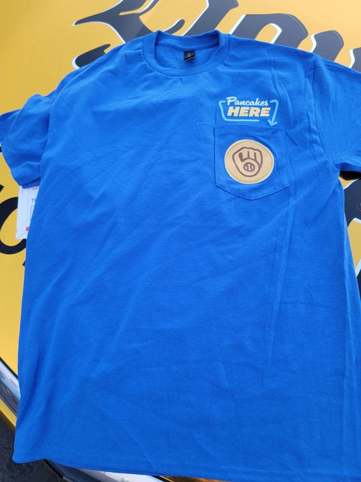 2025 MILWAUKEE BREWERS POCKET PANCAKE BREAKFASTT T SHIRT SGA GIVEAWAY SZ MEDIUM - Image 1 of 1