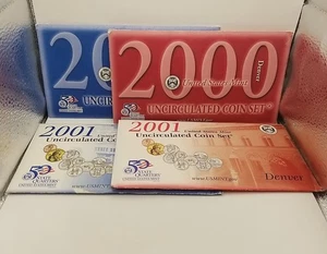 2000 & 2001 P & D U.S. Mint Uncirculated Coin Sets with Envelopes & COAs #4792 - Picture 1 of 21