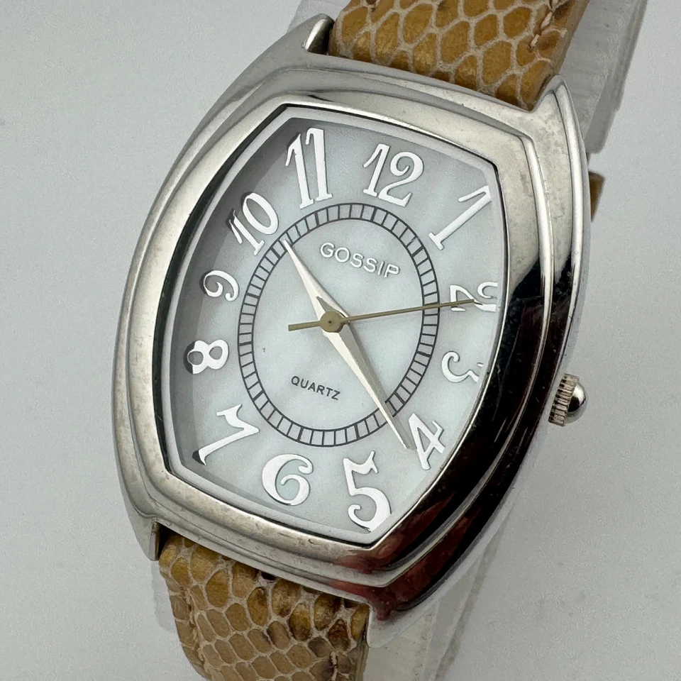 Gossip Quartz Watch Lady Silver Barrel MOP Dial Leather Japan Analog New Battery - Image 1 of 4