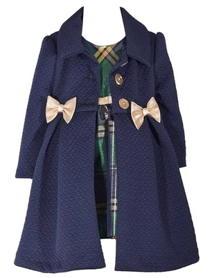 NEW Bonnie Jean Girl Size 6X "NAVY GREEN GOLD PLAID" Jacquard Coat Dress Set NWT - Image 1 of 4