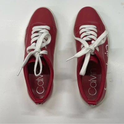 Calvin Klein Red Leather Sneakers, Women's Size 7, Casual Shoes - Image 1 of 4