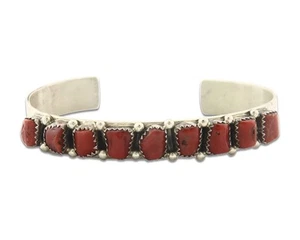 Vintage Navajo Bracelet 925 Silver Red Coral handmade Signed R Franatsao - Picture 1 of 7
