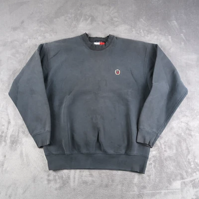 Moletom masculino vintage anos 90 Tommy Hilfiger XL preto desbotado pulôver gola redonda - Imagem 1 de 4