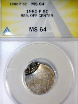 1980 ERROR ANACS MS64 OFF CENTER Jefferson Nickel NICE CH BU EARLY O/C Coin  NR - Image 1 of 4
