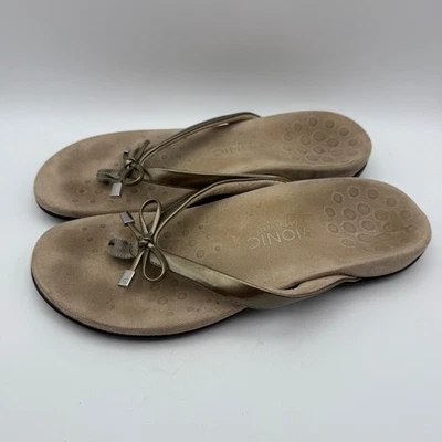 Vionic Orthoheel Bella Sandal Thong Bow Detail Comfort Slide Gold Women's 9 - Image 1 of 4