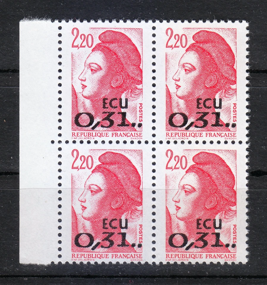 Francia 1988 MNH Sc 2115 Mi 2666 Bloque de 4 Marianne de Gandon con recargo ** Foto 1 de 1