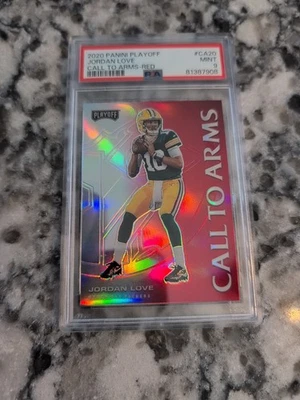 JORDAN LOVE - 2020 Panini Playoff Call To Arms Red Silver Prizm RC #CA20 PSA  - Image 1 of 4