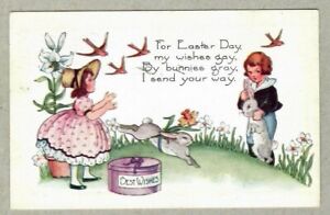 Easter, Whitney Pub. Co. Boy & Girl, Rabbits, Bunnies, 1922 Used Postcard