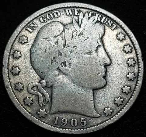 1905-P Barber Silver Half Dollar-Scarce-(662,000 minted)-VG-F VERY GOOD-FINE Cover