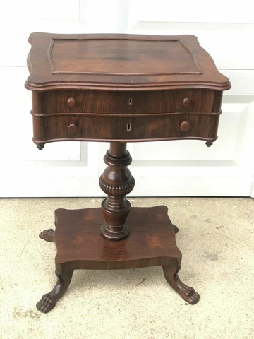 Antique Victorian Solid Wood Claw Foot Sewing Table Flip Top Secretary Drawers Cover