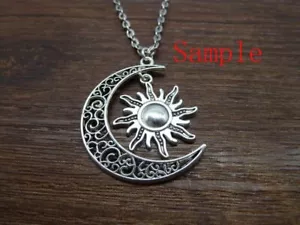 silver 18" chain necklace large CRESCENT MOON SUN pendant men women FREE box - Picture 1 of 9
