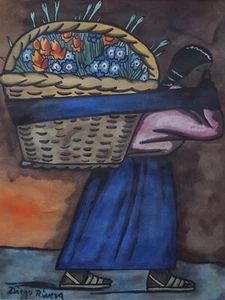 Rare fine unique portrait painting, signed Diego Rivera, w COA - Picture 1 of 11