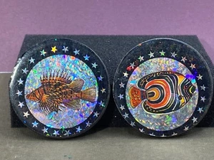 Lote De 2 Slammers De Metal Fish Pog De Colección Reflectantes Con Pegatinas De Metal Negro - Imagen 1 de 3