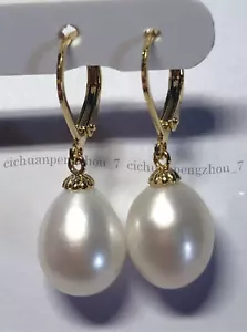 Pendientes colgantes de perlas barrocas blancas naturales genuinas del Mar del Sur de oro de 14 k de 8-9 mm - Imagen 1 de 6