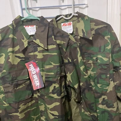 AVID Camouflage Lg X 2 Outdoor Field Wear Canvas Shirt Unlined New Stock Tags - Image 1 of 4