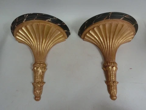 XL Pr XL Gold Gilded Wall Bracket Shelves Marbleized Top French Italy Interest Cover