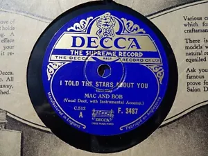 MAC AND BOB - I Told The Stars About You / Lamp Lightin' Time 78 rpm disc (A+) - Picture 1 of 1