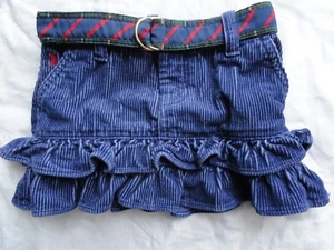 Ralph Lauren Polo Blue Skirt Red Pony Belted Blue Corduroy Ruffle Girls Size 3T - Picture 1 of 8