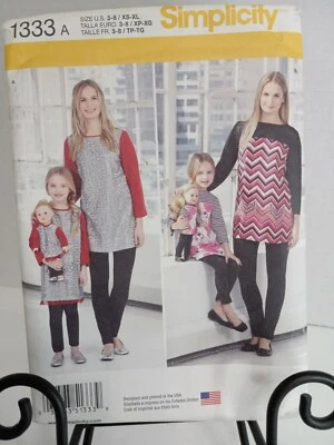 1333 Simplicity Pattern. Sz3-8, XS-XL. Childs/misses tunic, leggings, doll cloth - Image 1 of 3