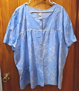 Vintage Womens Muumuu Top Light Blue Floral Print Snaps 4X Smock Casual Nights - Picture 1 of 4