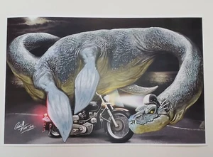 Loch Ness monster harley davidson motorcycle helmet art print - Picture 1 of 12