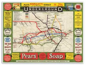 Underground Railways of London Partington Advertising MAP circa 1908 Tube 18x24 - Picture 1 of 9