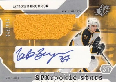 2003-04 SPx #220 Patrice BERGERON  RC AU JSY  -  Boston Bruins  #/925 - Image 1 of 2