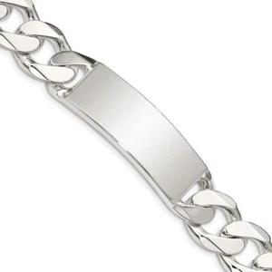 925 Sterling Silver Curb Link ID Bracelet - Picture 1 of 12