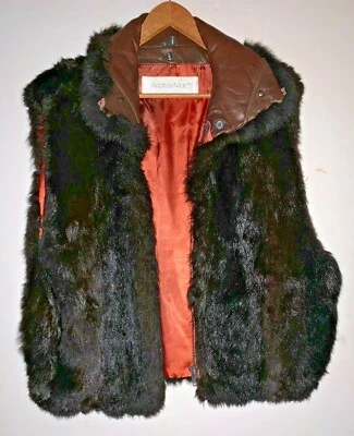 Chaleco de piel para mujer zarigüeya de Nueva Zelanda ~ cuello de cuero cremallera completa marrón oscuro ~ talla S Foto 1 de 4