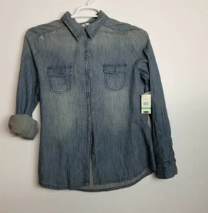 Lei Junior Mädchen Jeanshemd Größe Large Langarm Knopfleiste blau neu mit Etikett - Bild 1 von 9