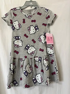 Hello Kitty Girls Gray Short Sleeve Dress New sizes S, L - Picture 1 of 3