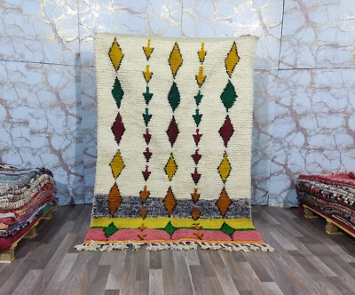 Alfombra de lana geométrica tribal oriental bereber hecha a mano marroquí 5x7 Foto 1 de 4