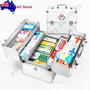 14" Large First Aid Box Portable Medicine Storage Case w/ Security Lock 3 Tiers - Picture 1 of 15