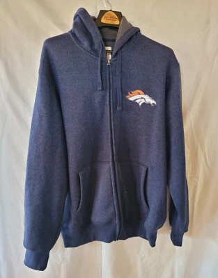 DENVER BRONCOS Heavy Thick Full Zip Hooded Sweatshirt NFL Size Large - Image 1 of 4