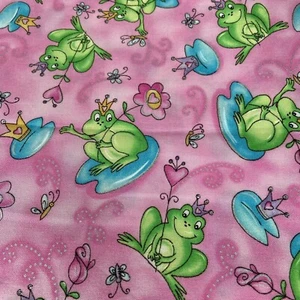 Timeless Treasures Fabric Frog Prince Toad Fairy Pink Sparkly Cotton 2 Yds 2004 - Picture 1 of 9