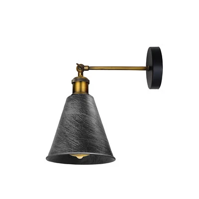 Metal Vintage Retro Industrial Brushed Silver Wall Sconce Cone Shape Shade 170mm - Image 1 of 4