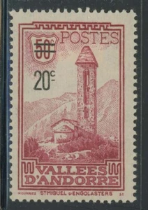French Andorra 1935 20c on 50c St Miguel d'Engolasters Sc# 64 mint - Picture 1 of 1