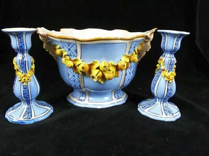 Antique Nove Italian Maiolica Bowl and Candelholders-  12" - c. 1870 - Picture 1 of 12