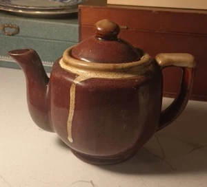 Vintage Brown Pottery Drip Glazed Teapot 2 Cups - Picture 1 of 7