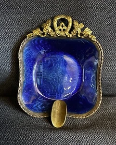 Antique Bronze and Enamel Cobalt blue Ashtray - Picture 1 of 7