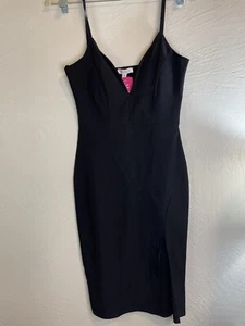 AGACI Women’s M Black Fitted Slit Leg Fashion Dress Spaghetti Strap Sexy NWT - Picture 1 of 8