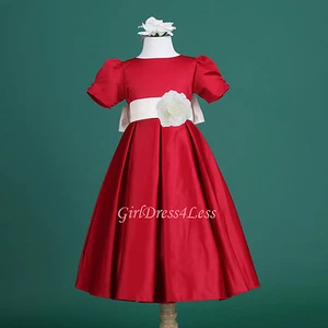 ROT ELFENBEIN BLUMENMÄDCHEN KLEID URLAUB HOCHZEIT FESTZUG SATIN 6M 12M 18M 2 4 6 8 10 - Bild 1 von 4