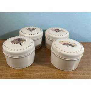 Creative Co-Op 8 Piece Set of 4 Tea Box Stoneware Canister Set Floral New! - Picture 1 of 8