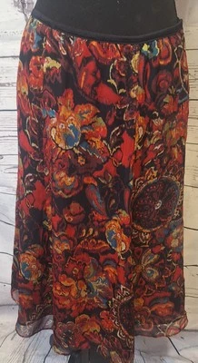 Susan Bristol 100% Silk Red & Orange Midi A-Line Skirt Sz 6 - Image 1 of 4