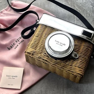 Kate Spade Camera Wicker Crossbody Bag Silver Shoulder Purse Cute MBb0274 - Picture 1 of 17