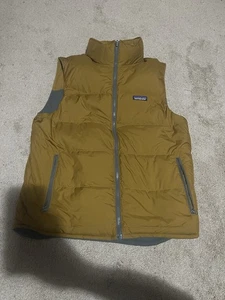 Patagonia Vest Mens Medium Gray/Gold Bivy Reversible Full Zip Goose Down - Picture 1 of 10