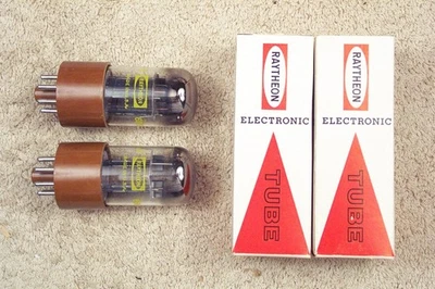Two, NEW, Raytheon 6SN7WGT, military, brown base, matching date pair, 6SN7GT - Image 1 of 4